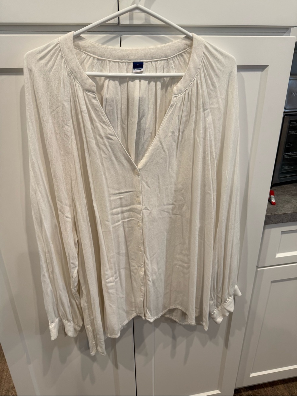 Old Navy Cream V-Neck Button Blouse